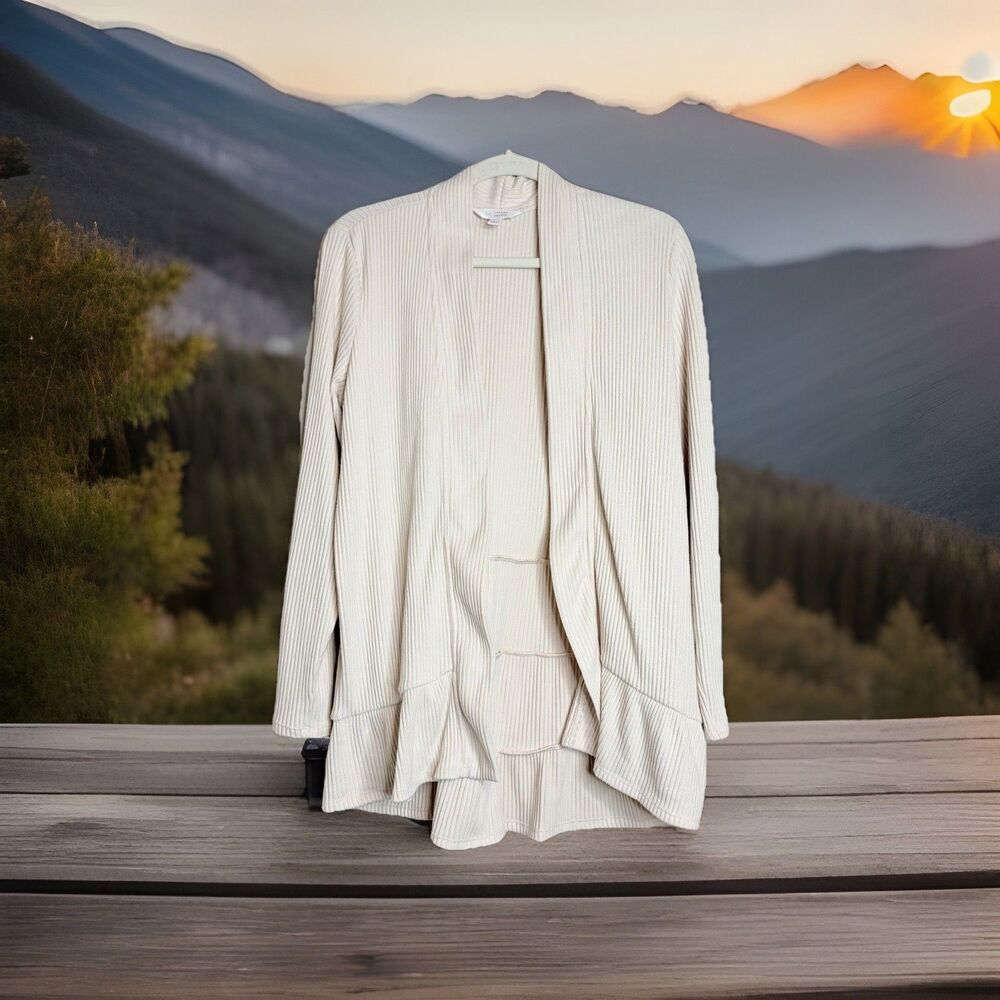 Lauren Conrad Open Cardigan Sweater Womens Large Cream Ribbed Long Sleeve